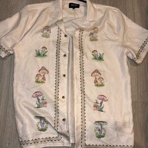 Malibu by Drill Clothing Co. Shirt Button Up Mushroom Themed Men's Size M